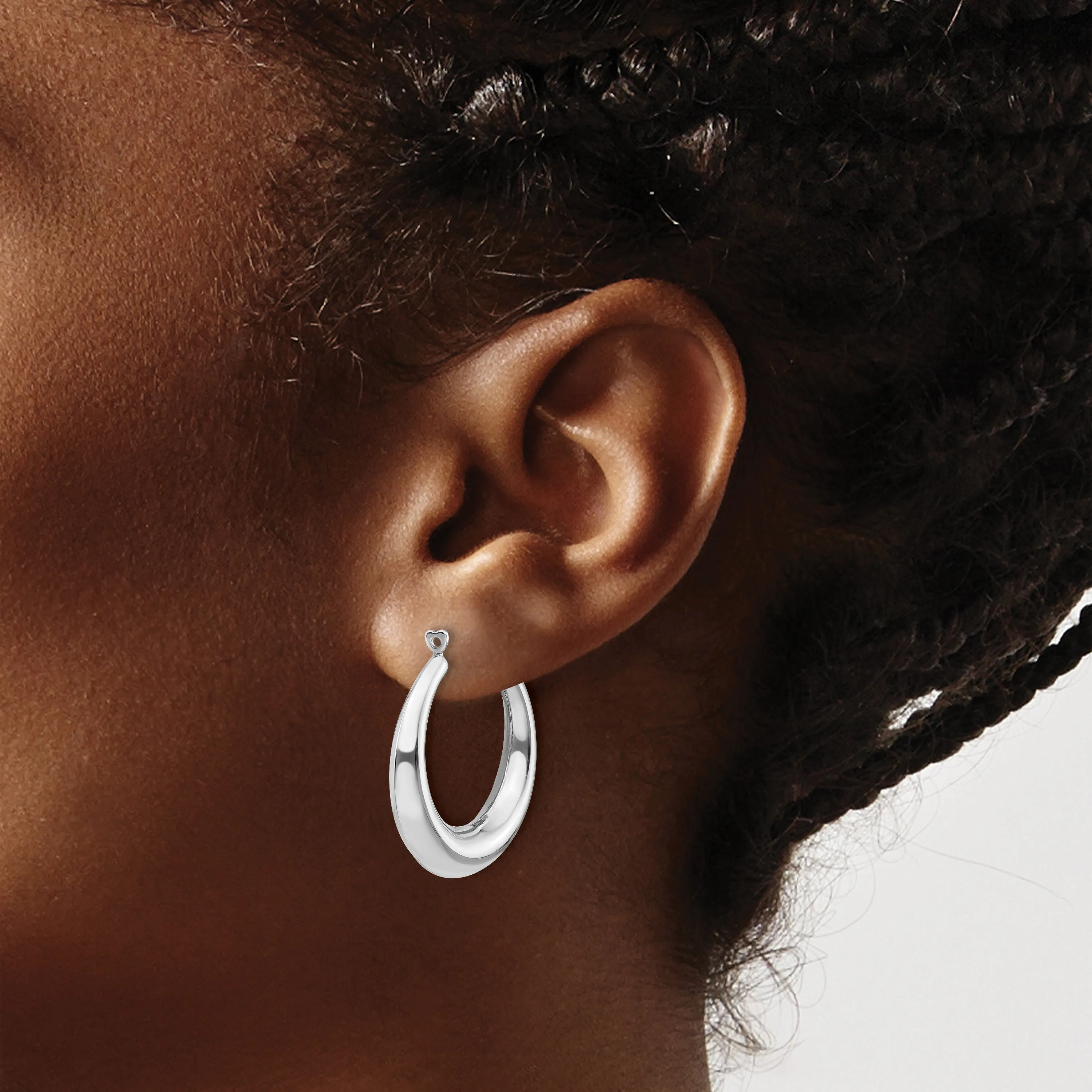 **14K White Gold Hoop Earring Jackets with Polished Rhodium Finish Elegant Shrimp Style**