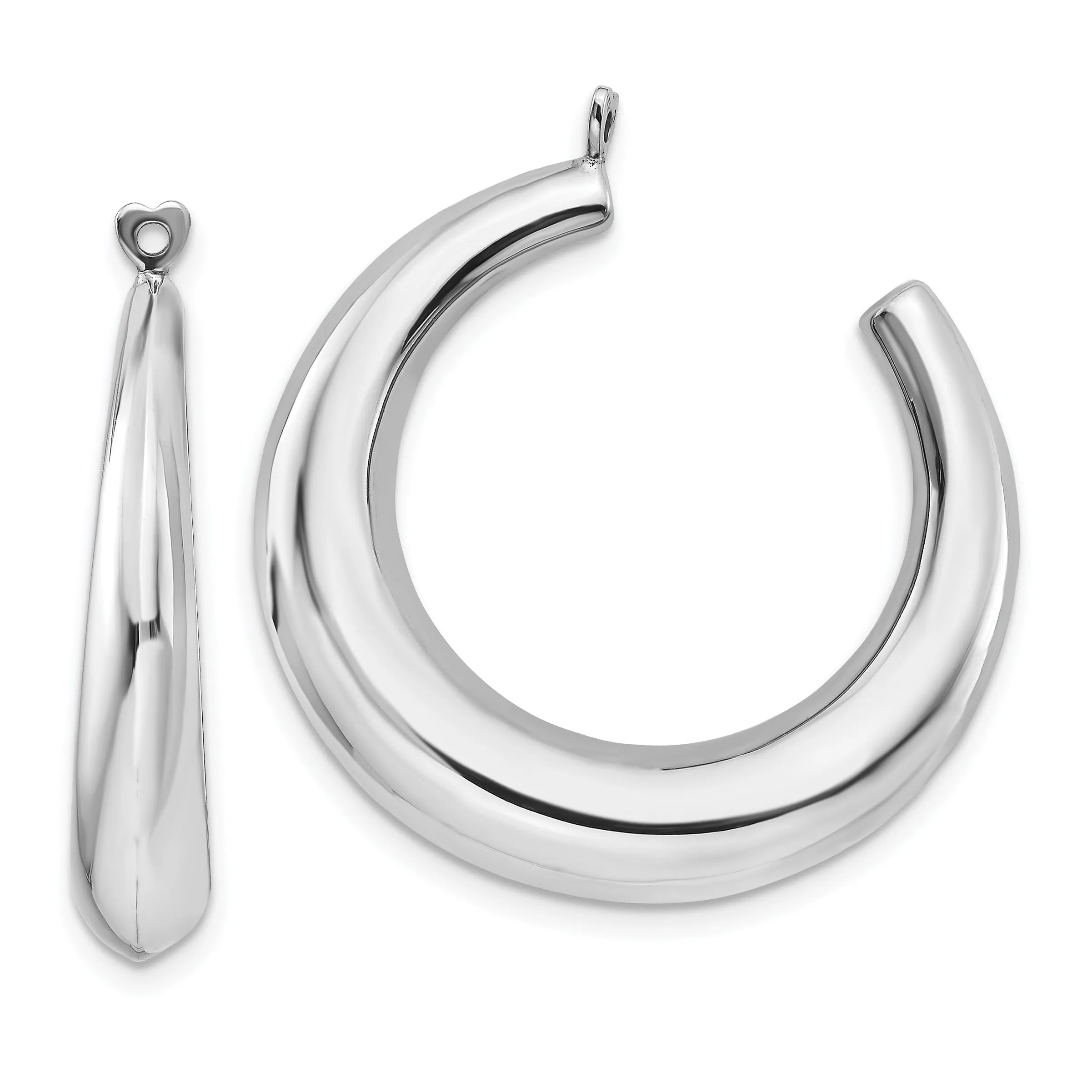**14K White Gold Hoop Earring Jackets with Polished Rhodium Finish Elegant Shrimp Style**
