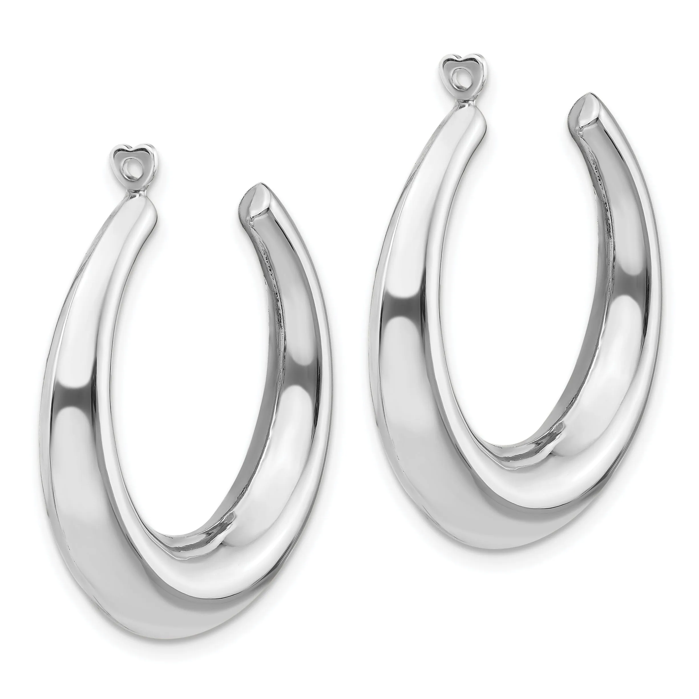 **14K White Gold Hoop Earring Jackets with Polished Rhodium Finish Elegant Shrimp Style**