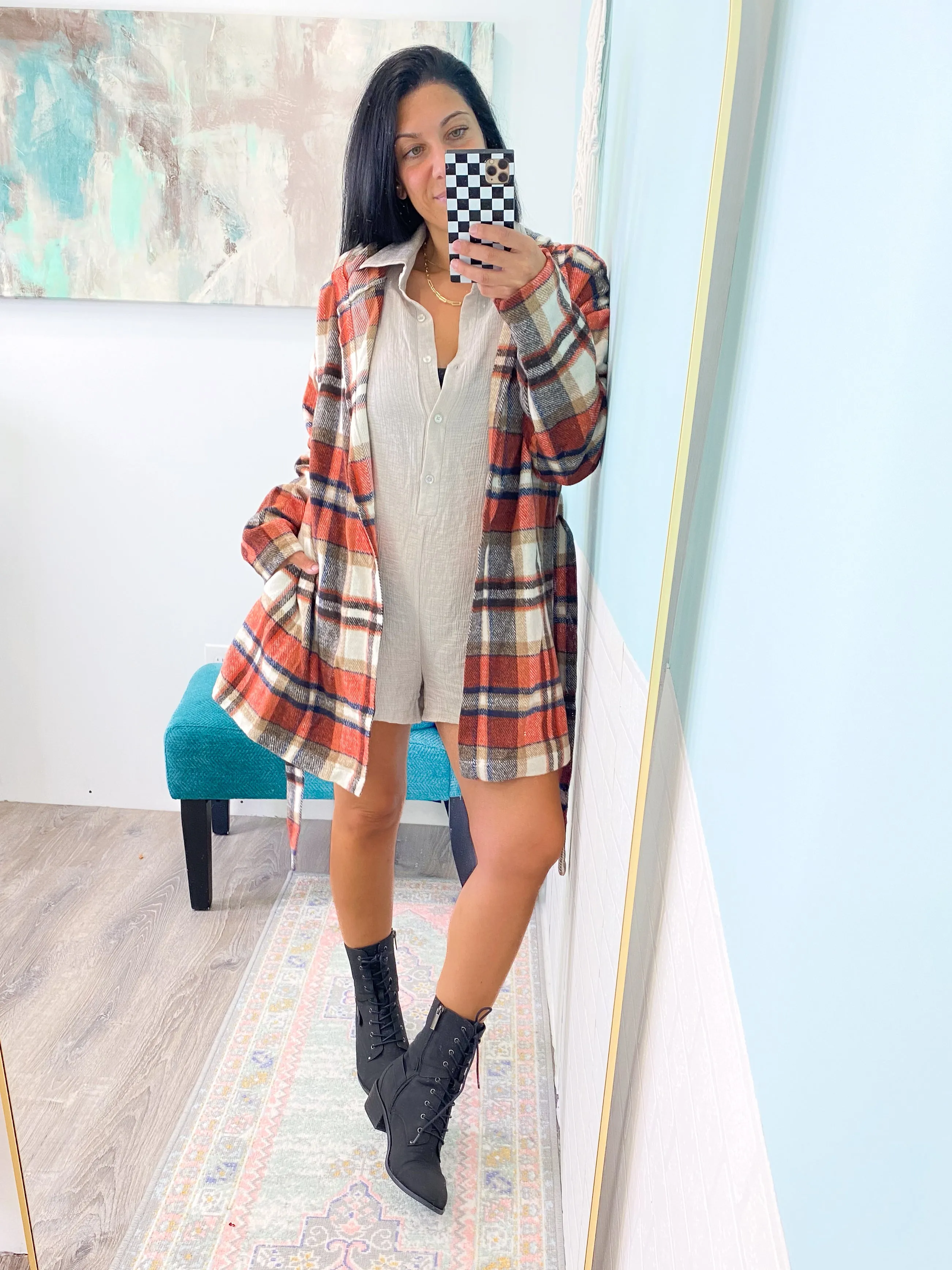 'All for One' Taupe Textured Long Sleeve Romper