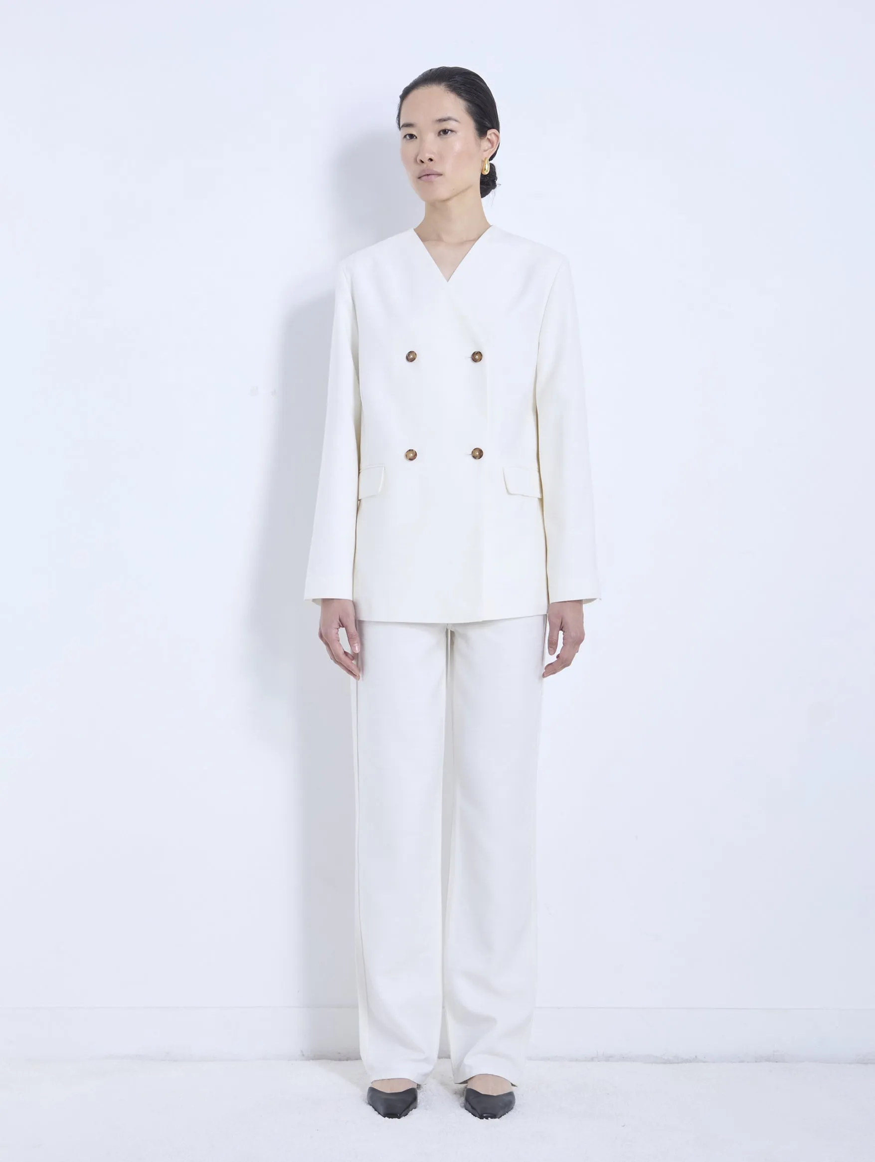 Astra Short V Neck Jacket in Ivory