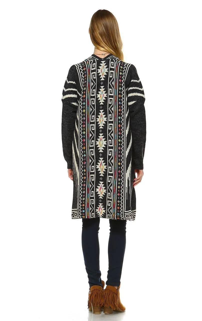 Aztec Cardigan Tribal Sweater Indian Leopard Charcoal