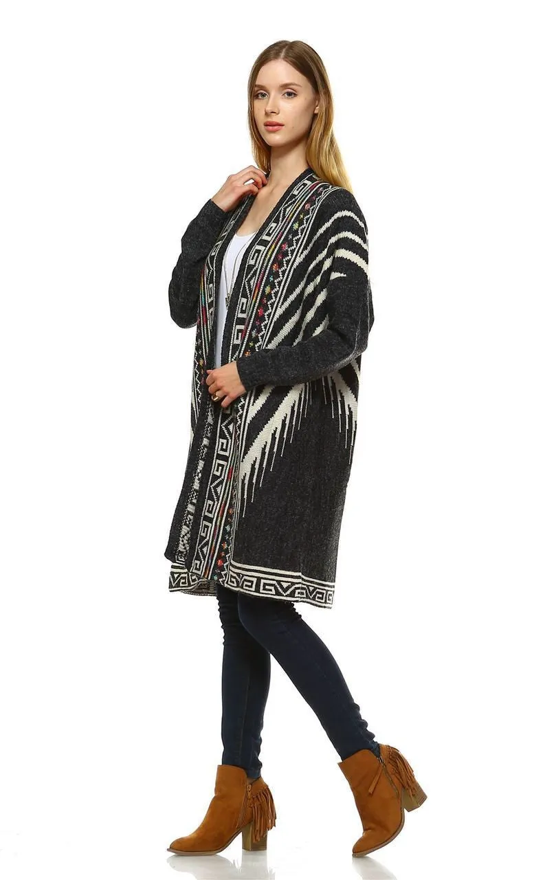 Aztec Cardigan Tribal Sweater Indian Leopard Charcoal