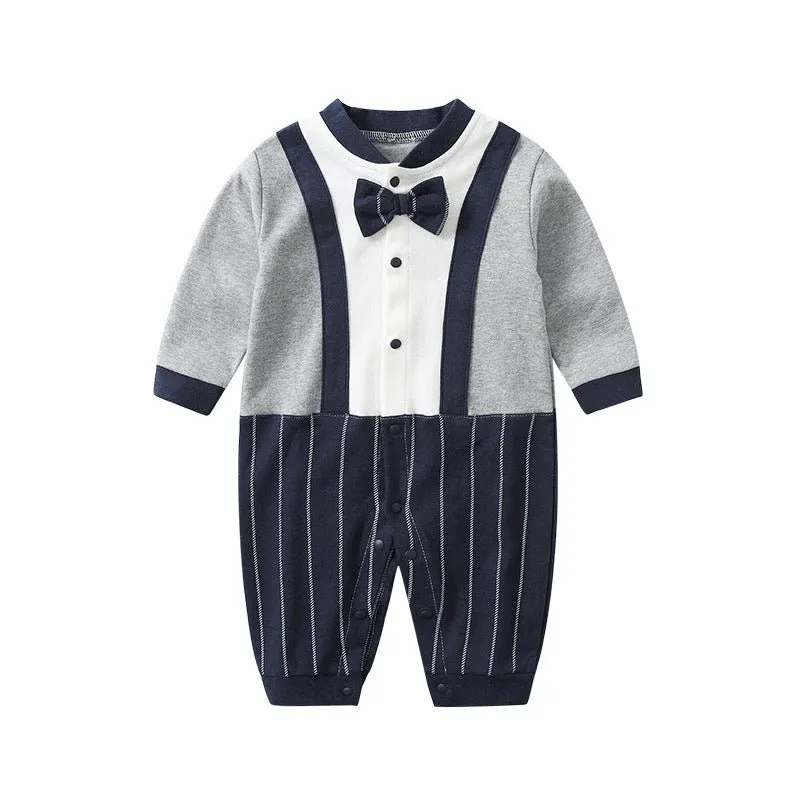 Baby Boy Gentleman Bow Tie Long Sleeve Jumpsuit