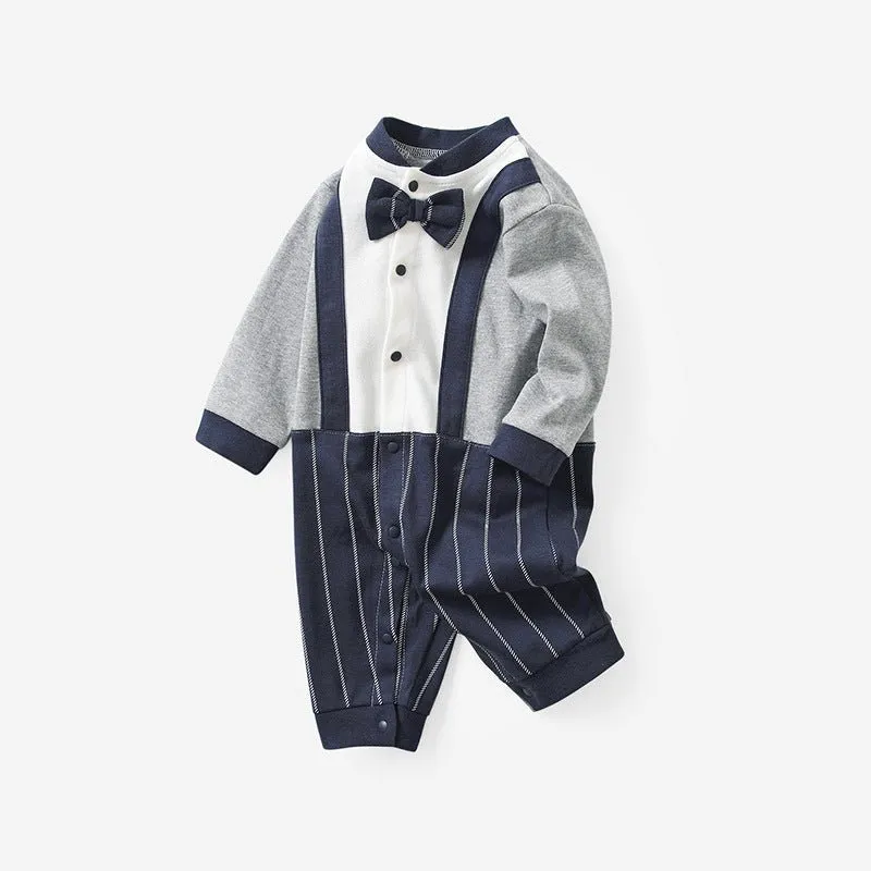 Baby Boy Gentleman Bow Tie Long Sleeve Jumpsuit