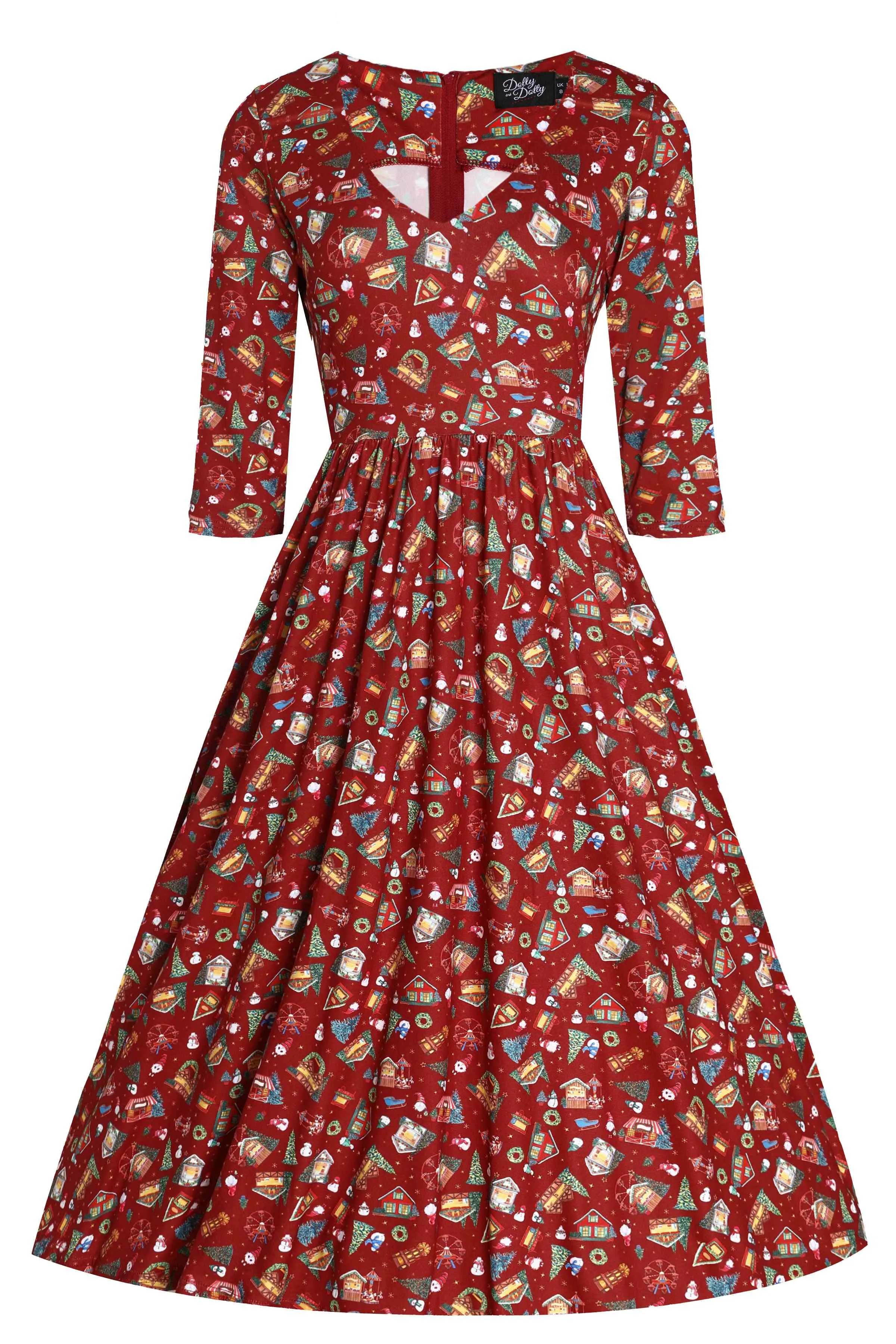 Billie Red Christmas Fair Long Sleeved Dress