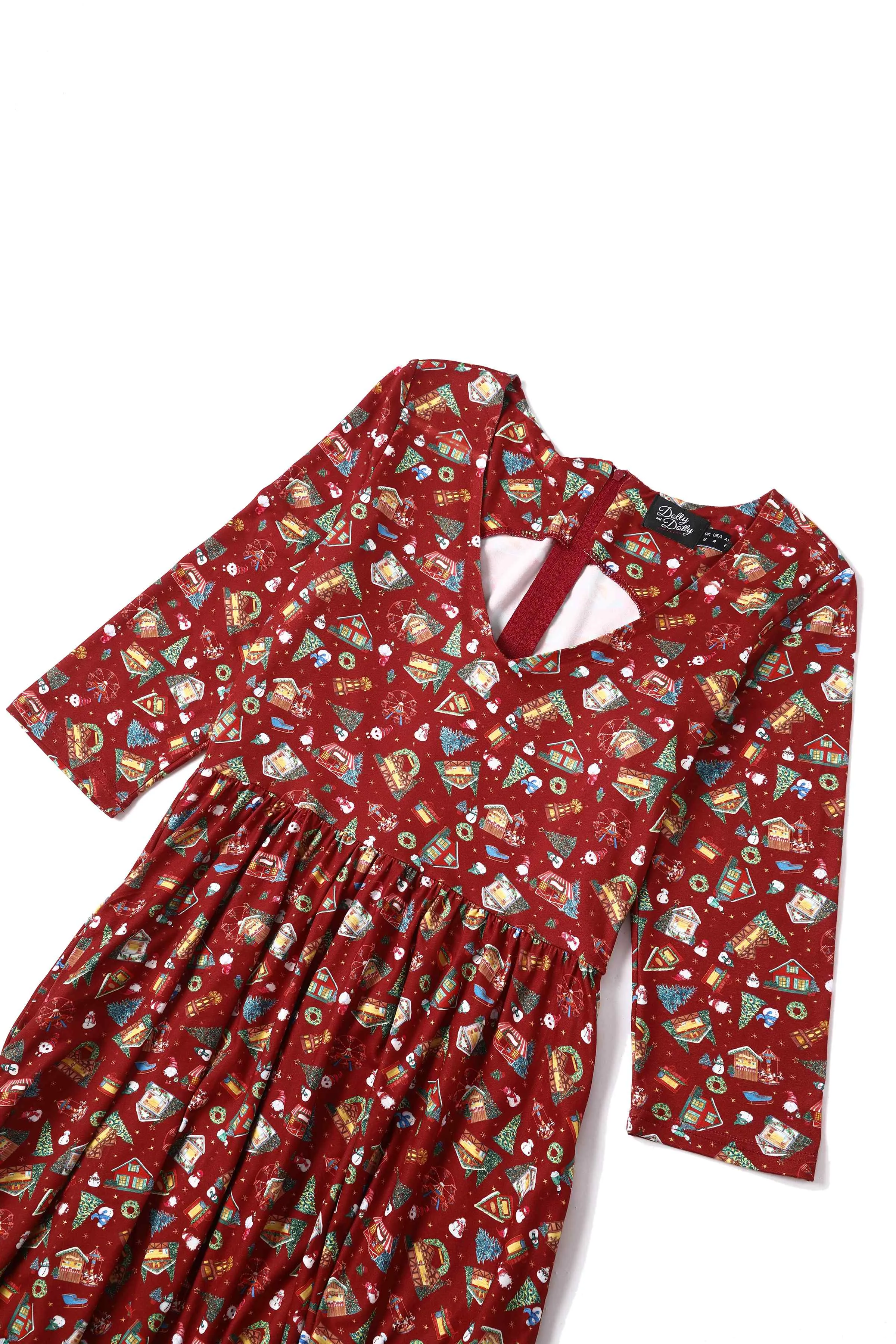 Billie Red Christmas Fair Long Sleeved Dress