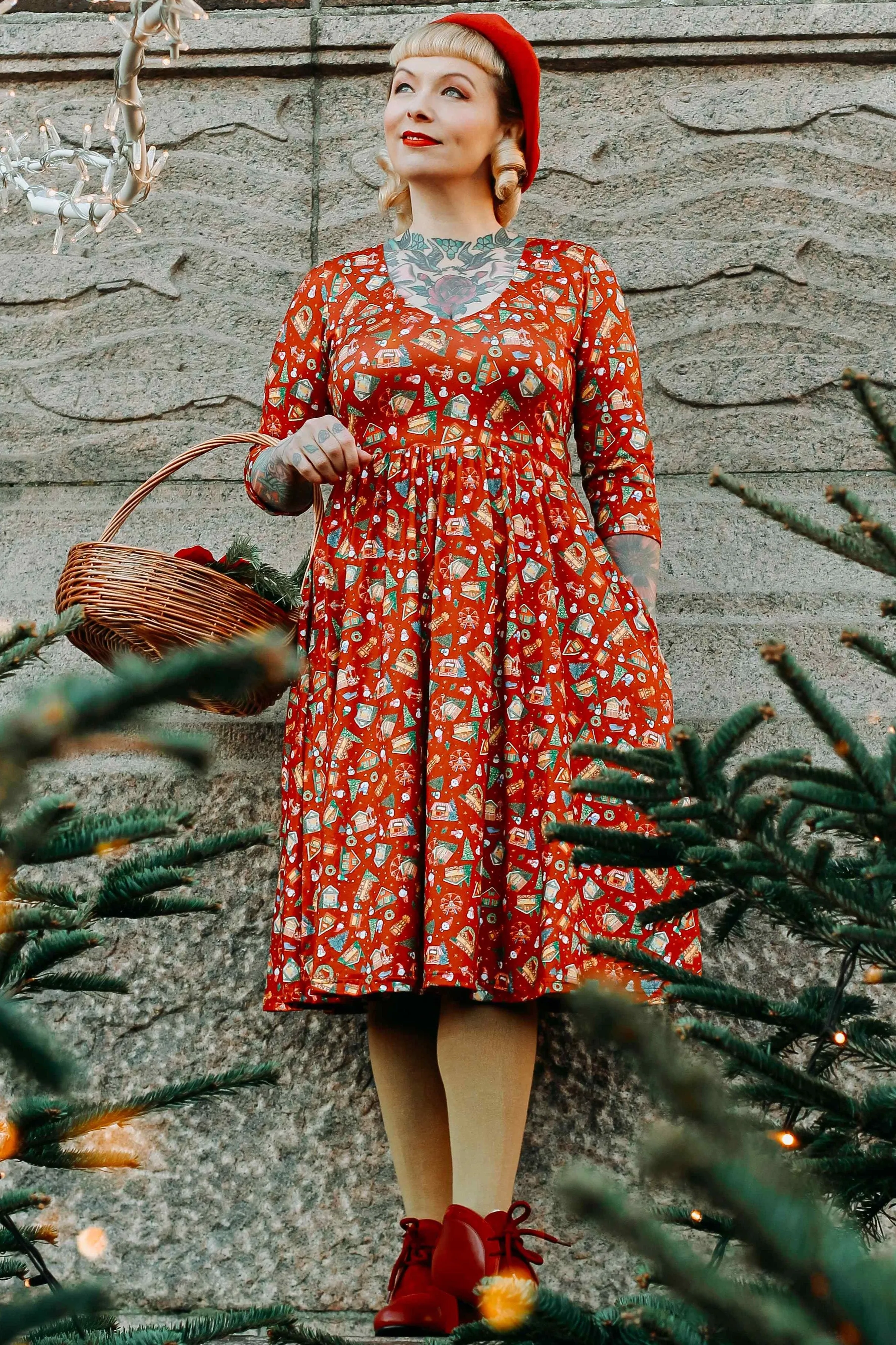 Billie Red Christmas Fair Long Sleeved Dress