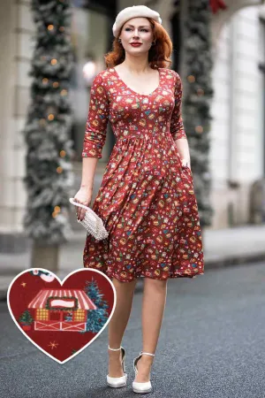 Billie Red Christmas Fair Long Sleeved Dress