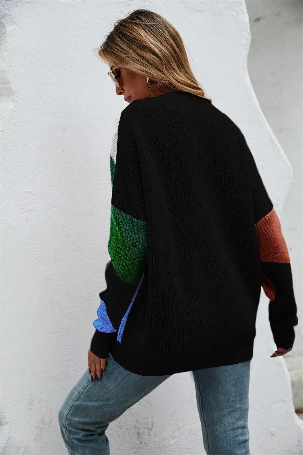 Cherish Contrast Button Front V Neck Cardigan Sweater