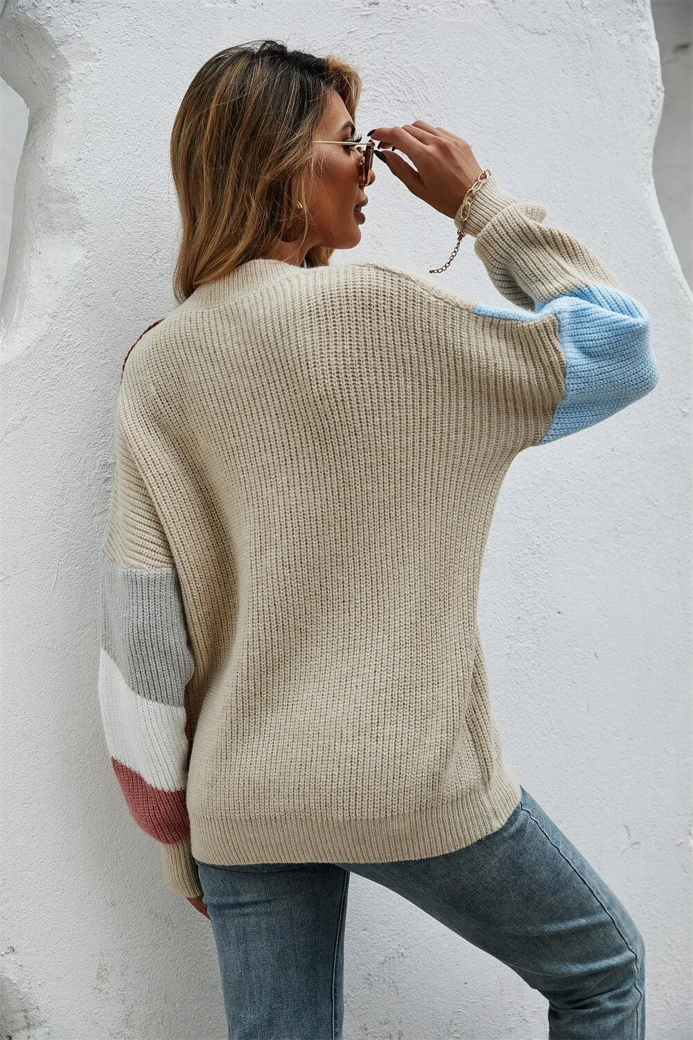Cherish Contrast Button Front V Neck Cardigan Sweater