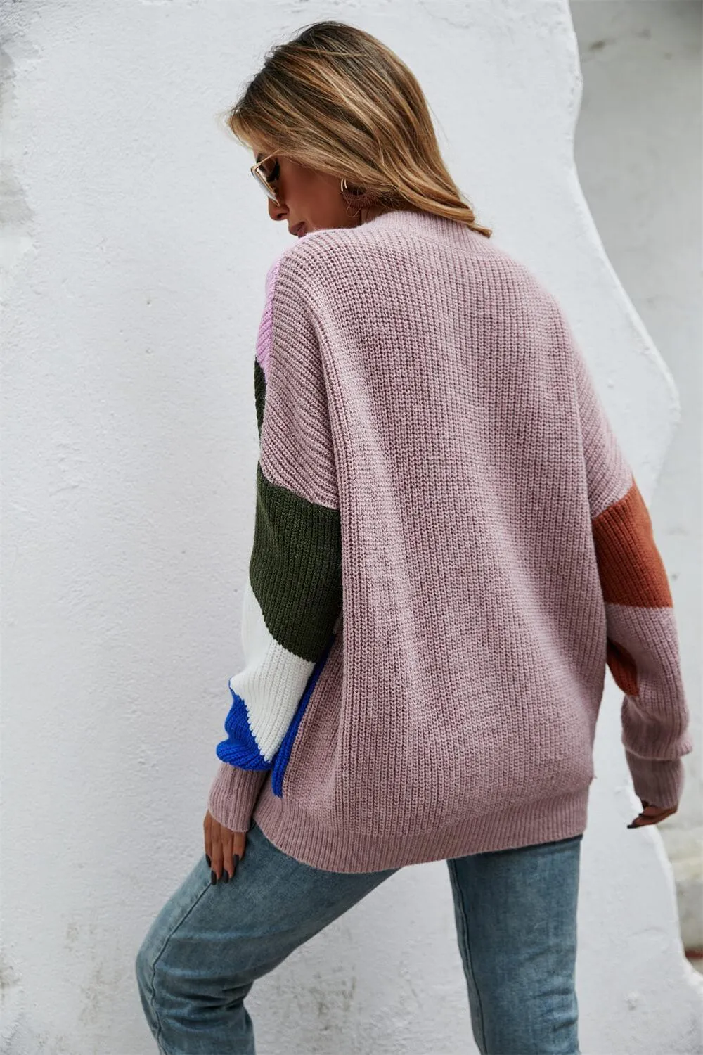 Cherish Contrast Button Front V Neck Cardigan Sweater