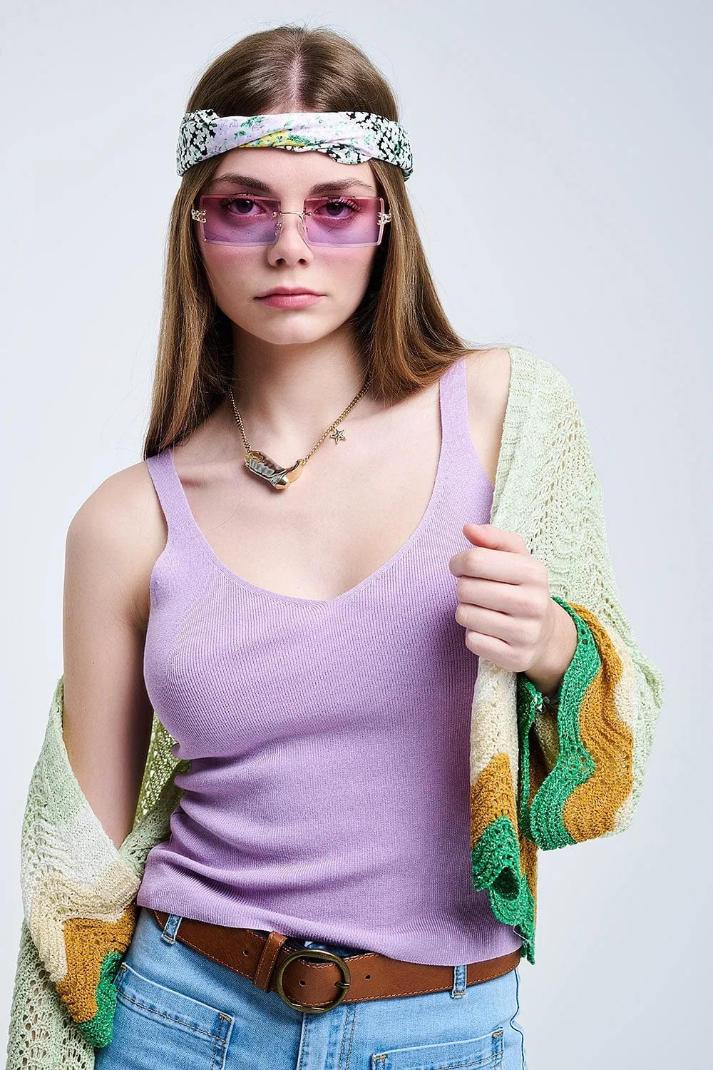 Comfy Ribbed Tank Top In Purple