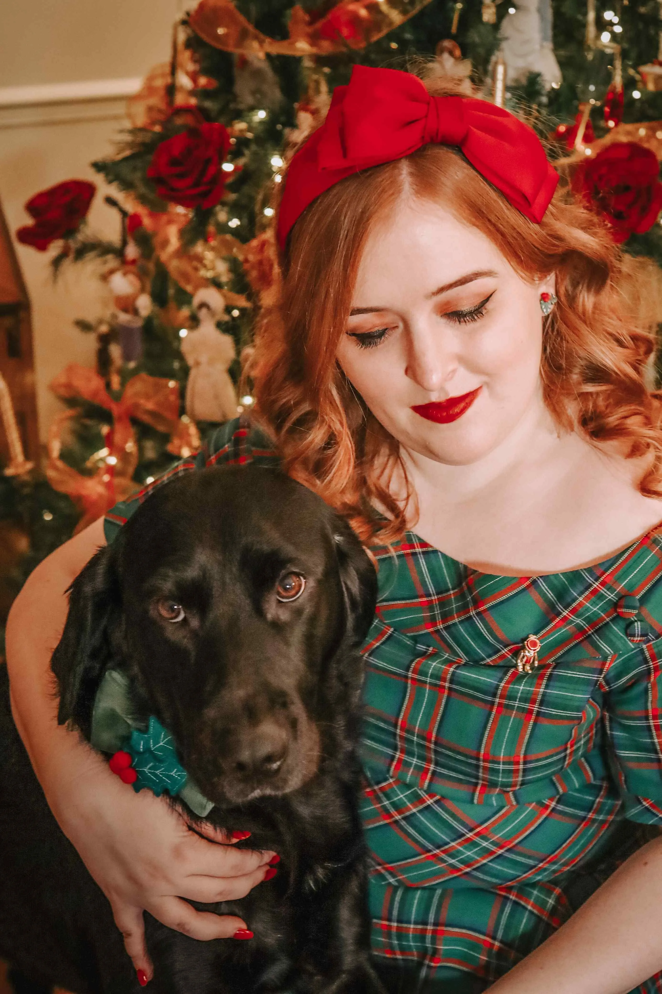 Darlene Vintage Swing Dress in Dark Green Plaid Print