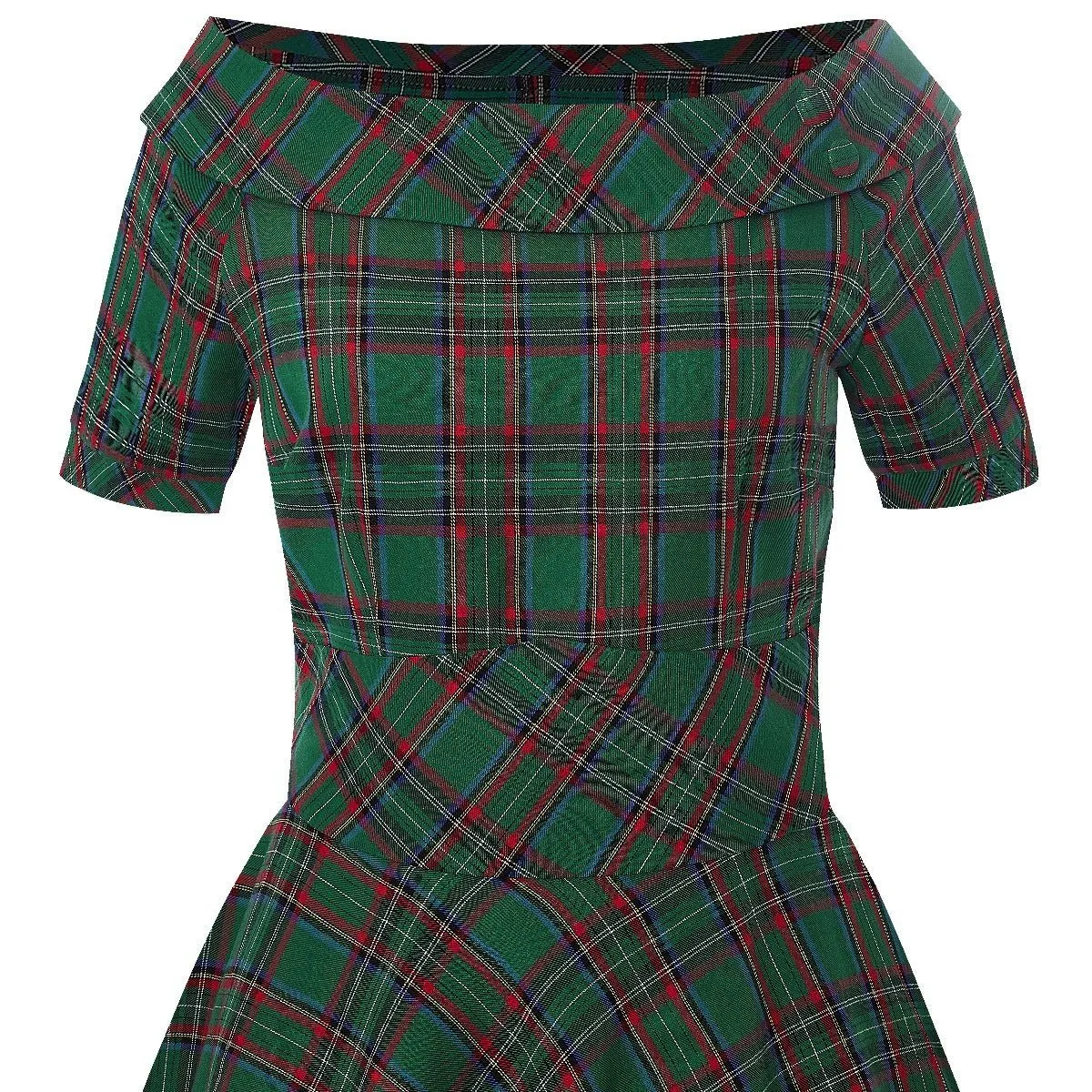 Darlene Vintage Swing Dress in Dark Green Plaid Print