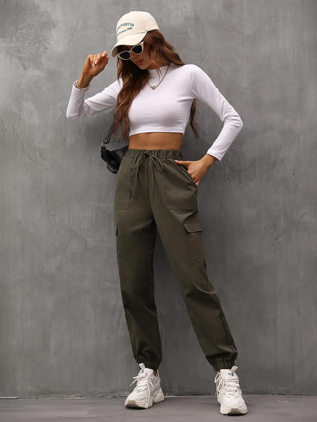 Flap Pocket Drawstring Waist Easy Wear Cargo Pants