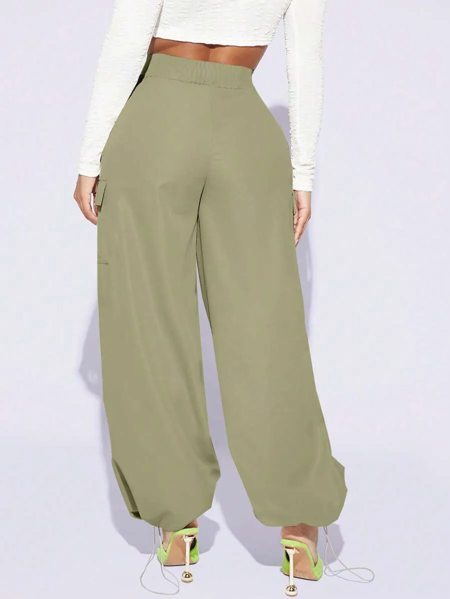 Flap Pocket Wide Leg Easy Wear Cargo Pants