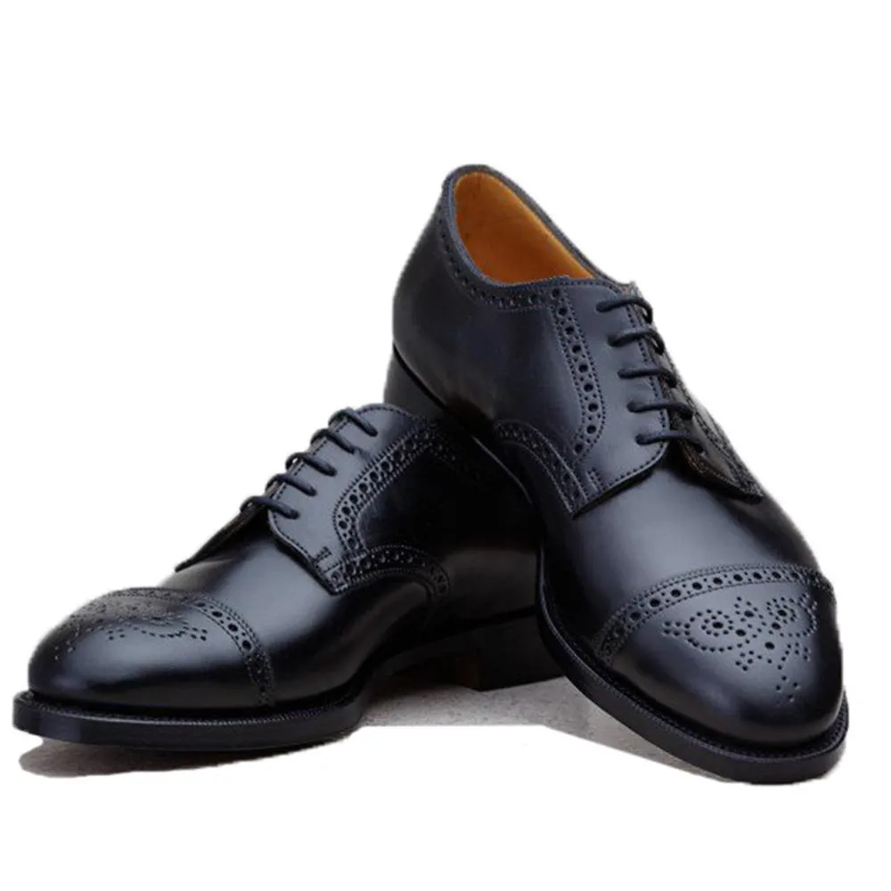 Flat Feet Shoes - Black Leather Friars Brogue Derby Shoes with Arch Support