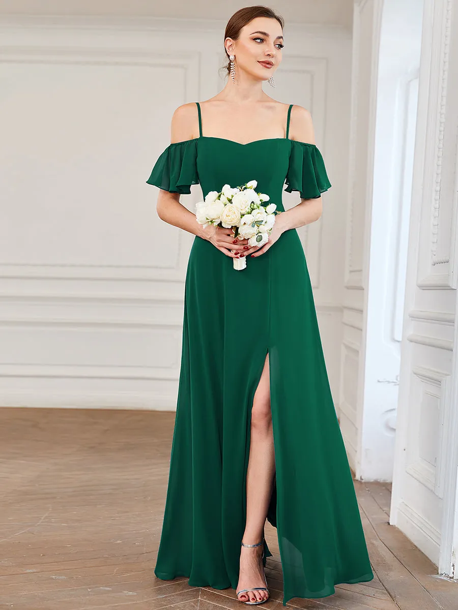 Flattering Deep V Neck Flare Sleeves Wholesale Bridesmaid Dresses ES00237