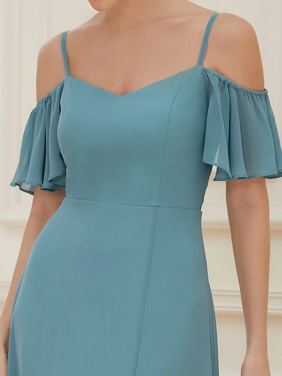 Flattering Deep V Neck Flare Sleeves Wholesale Bridesmaid Dresses ES00237