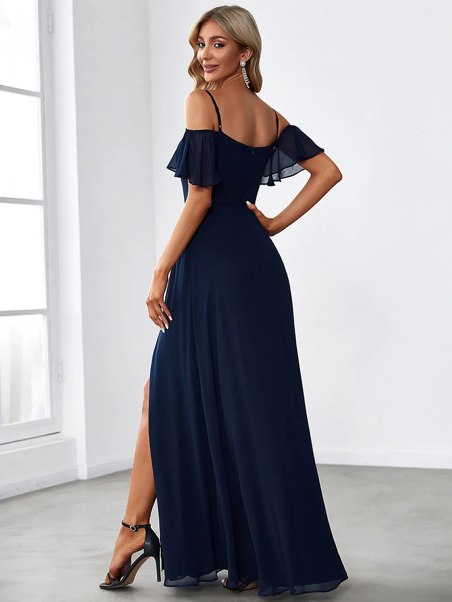 Flattering Deep V Neck Flare Sleeves Wholesale Bridesmaid Dresses ES00237
