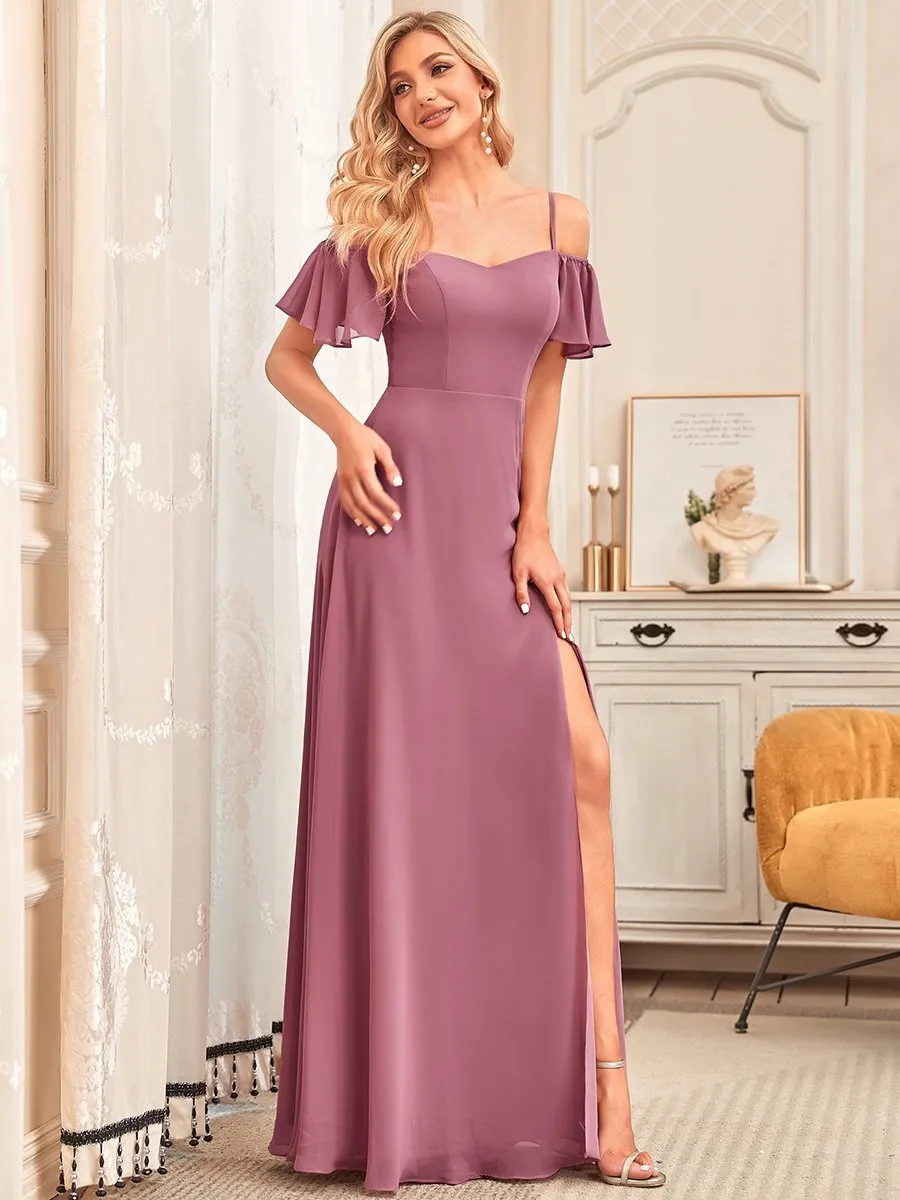 Flattering Deep V Neck Flare Sleeves Wholesale Bridesmaid Dresses ES00237