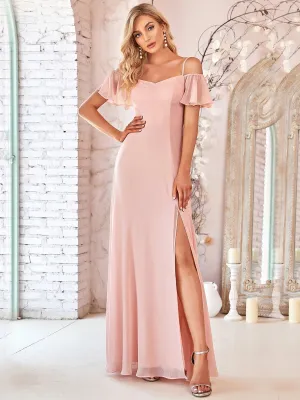 Flattering Deep V Neck Flare Sleeves Wholesale Bridesmaid Dresses ES00237