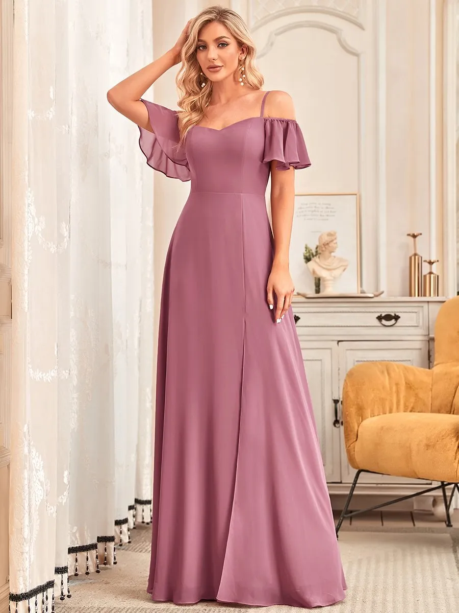 Flattering Deep V Neck Flare Sleeves Wholesale Bridesmaid Dresses ES00237