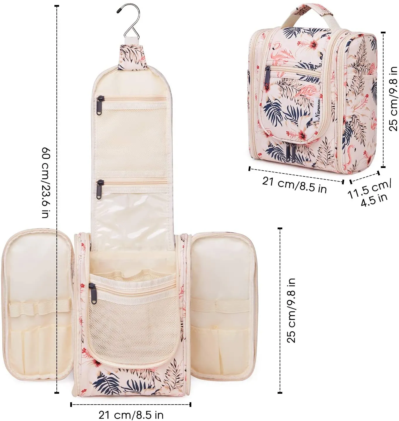 Hanging Travel Toiletry Bag Kit Cosmetic Makeup Organizer for Women and Men (Beige Flamingo)
