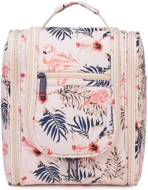 Hanging Travel Toiletry Bag Kit Cosmetic Makeup Organizer for Women and Men (Beige Flamingo)