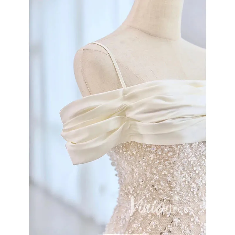 Ivory Mermaid Beaded Wedding Dresses Spaghetti Strap Bridal Dress VW2193