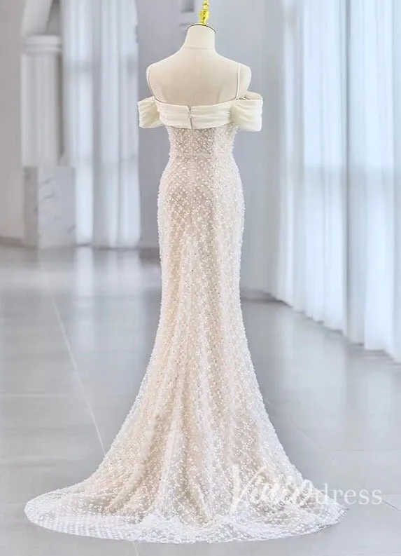 Ivory Mermaid Beaded Wedding Dresses Spaghetti Strap Bridal Dress VW2193