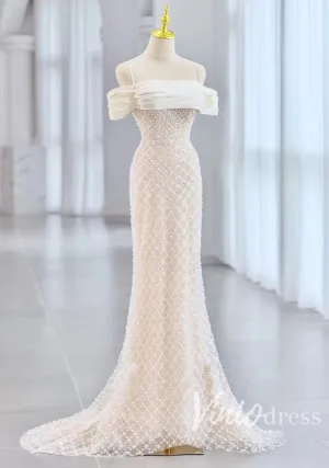 Ivory Mermaid Beaded Wedding Dresses Spaghetti Strap Bridal Dress VW2193