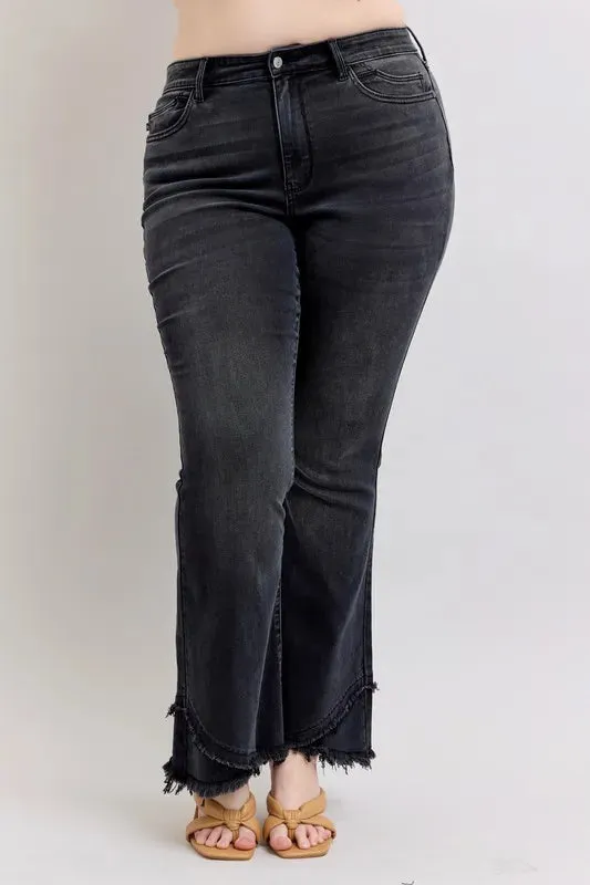 Judy Blue Full Size High Waist Flare W/ Mock Fray Tulip Hem Plus Size