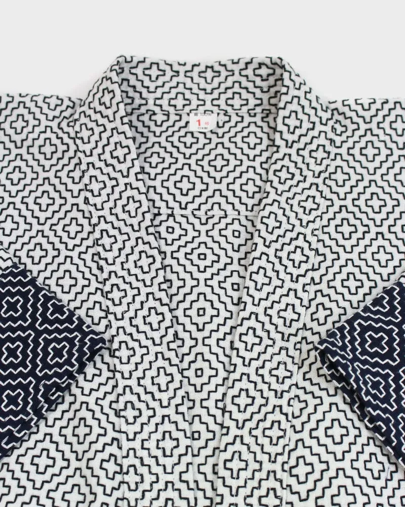 Kiriko Custom Modern Hitomezashi Dougi Jacket, Navy and White Split 02