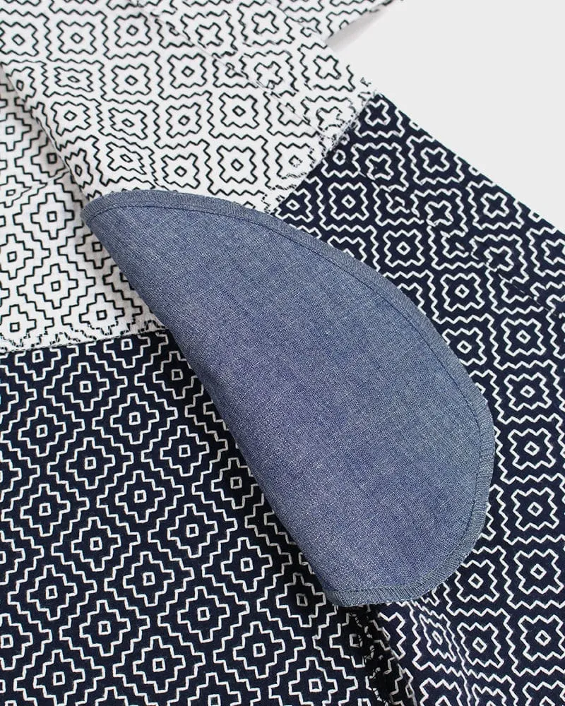 Kiriko Custom Modern Hitomezashi Dougi Jacket, Navy and White Split 02