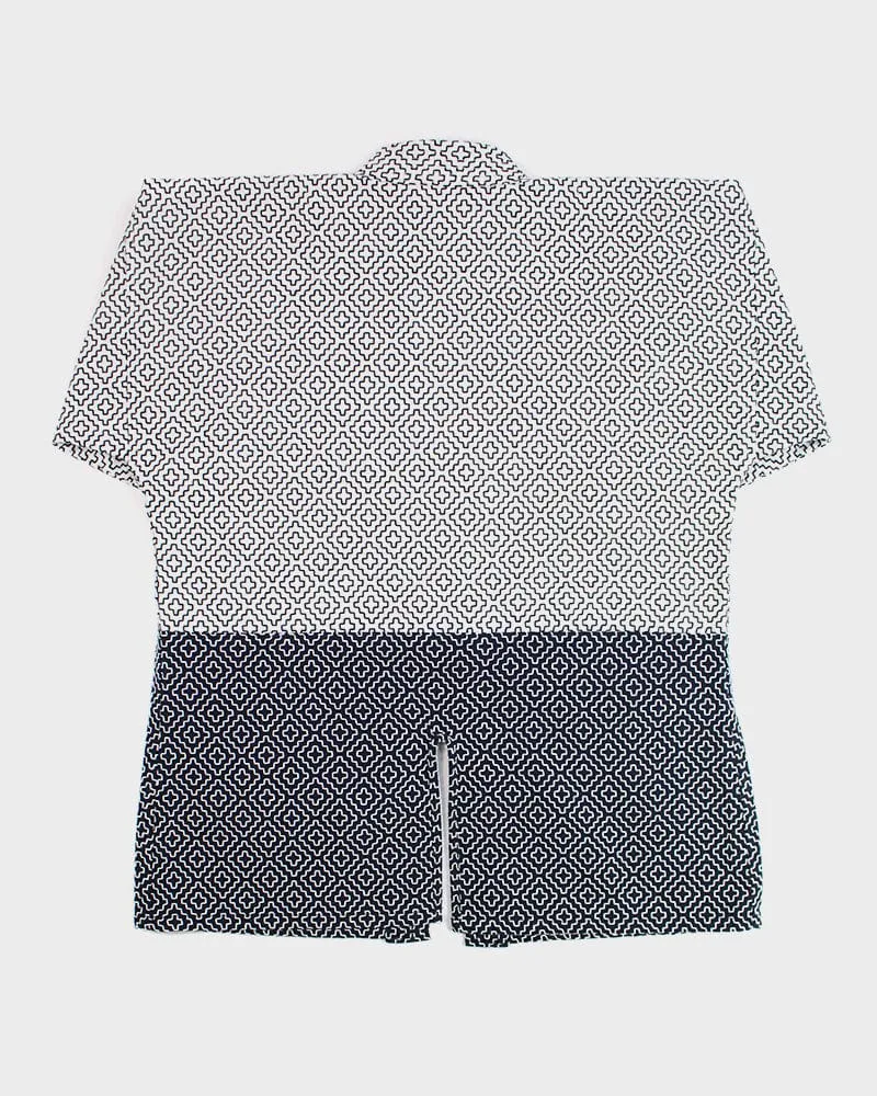 Kiriko Custom Modern Hitomezashi Dougi Jacket, Navy and White Split 02