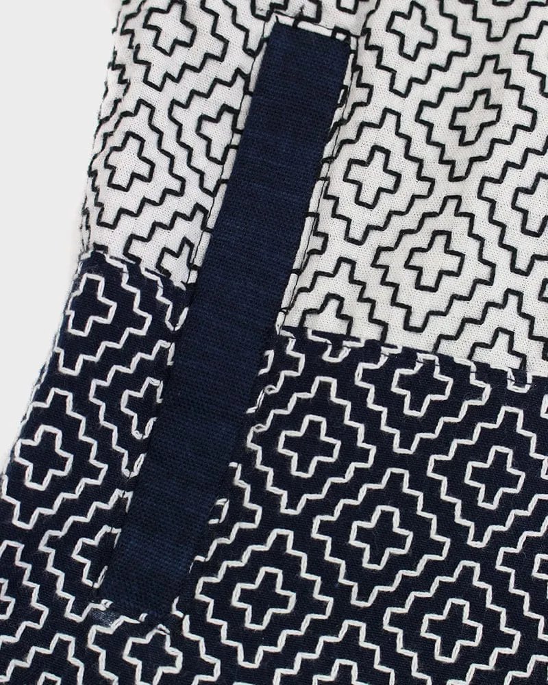 Kiriko Custom Modern Hitomezashi Dougi Jacket, Navy and White Split 02