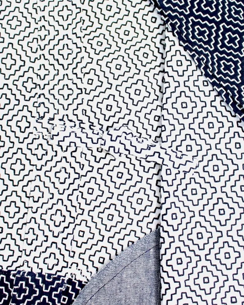 Kiriko Custom Modern Hitomezashi Dougi Jacket, Navy and White Split 02