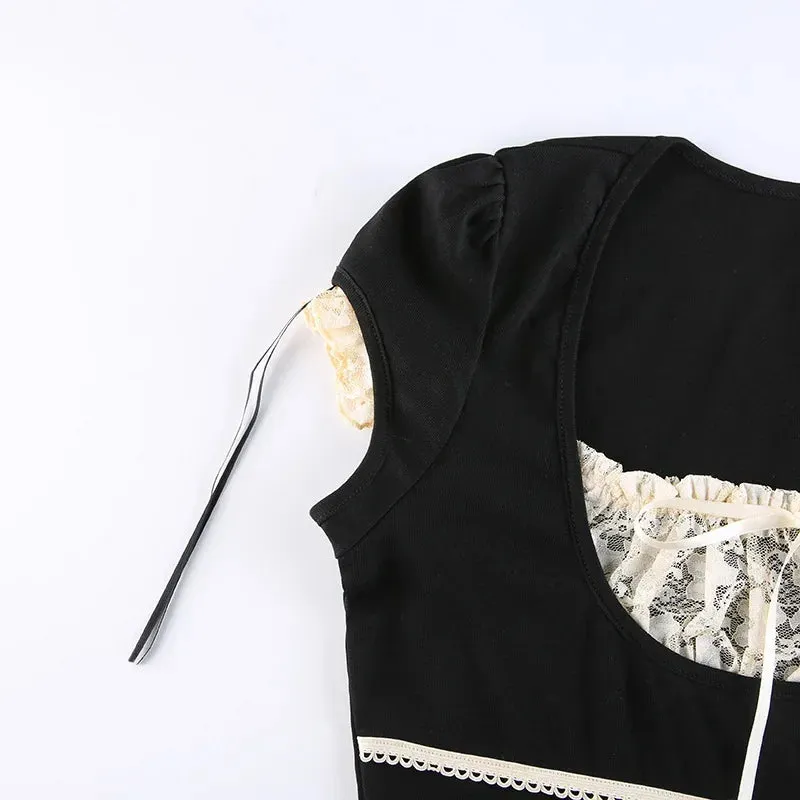 Lace Trim Crop Top: Sweet Square Neck Harajuku Tee From Kawaii Stop