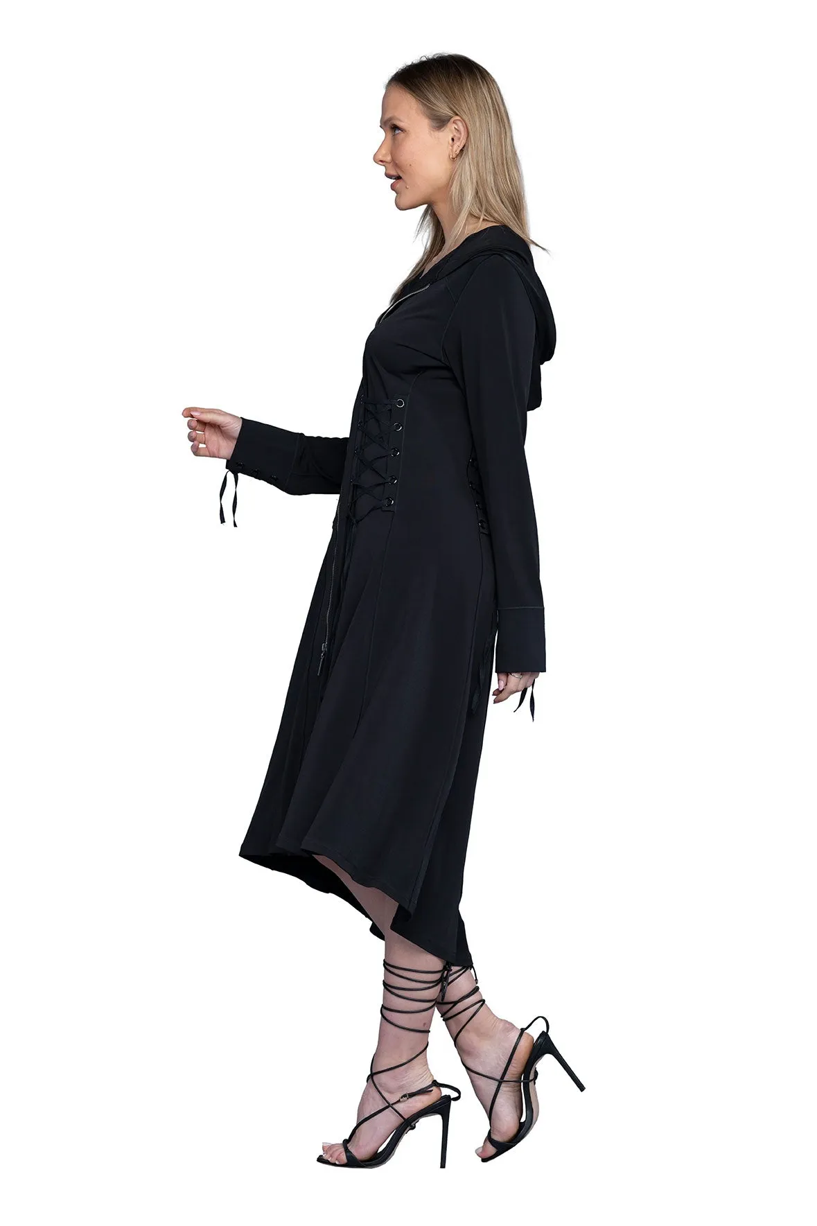 Long Sleeve Hooded Lace Up Long Jacket