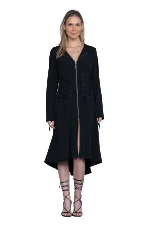 Long Sleeve Hooded Lace Up Long Jacket