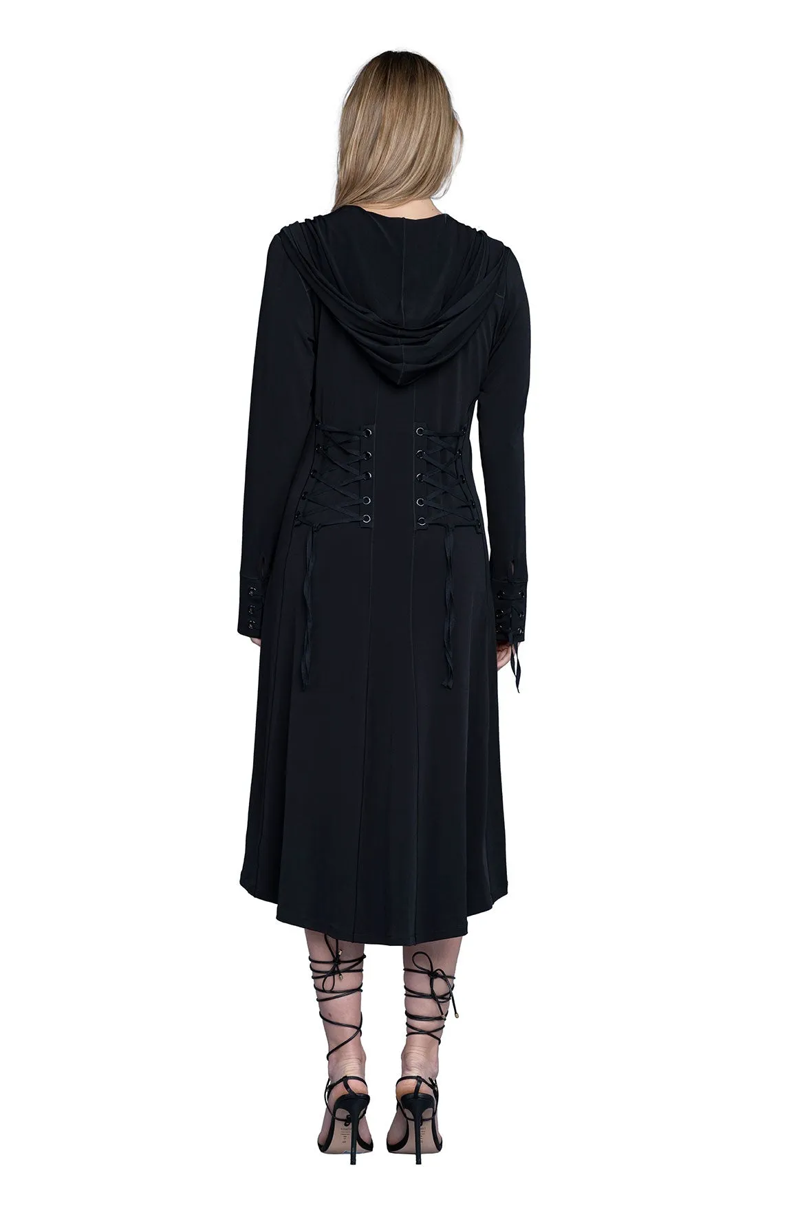 Long Sleeve Hooded Lace Up Long Jacket