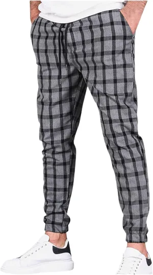 Men's Casual Slim Fit Pants Skinny Stretch Dress Slacks Stylish Slim Fit Plaid Slacks for Men
