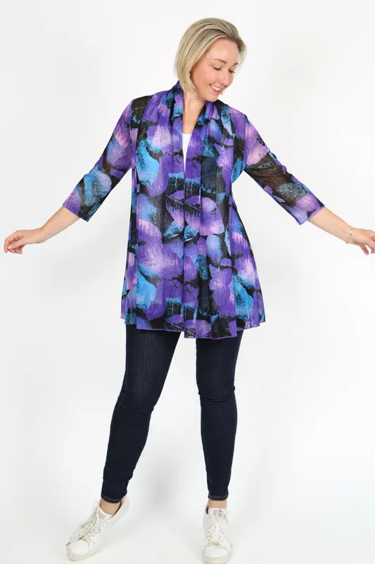 MIA Purple Print  Mesh Open Cardigan