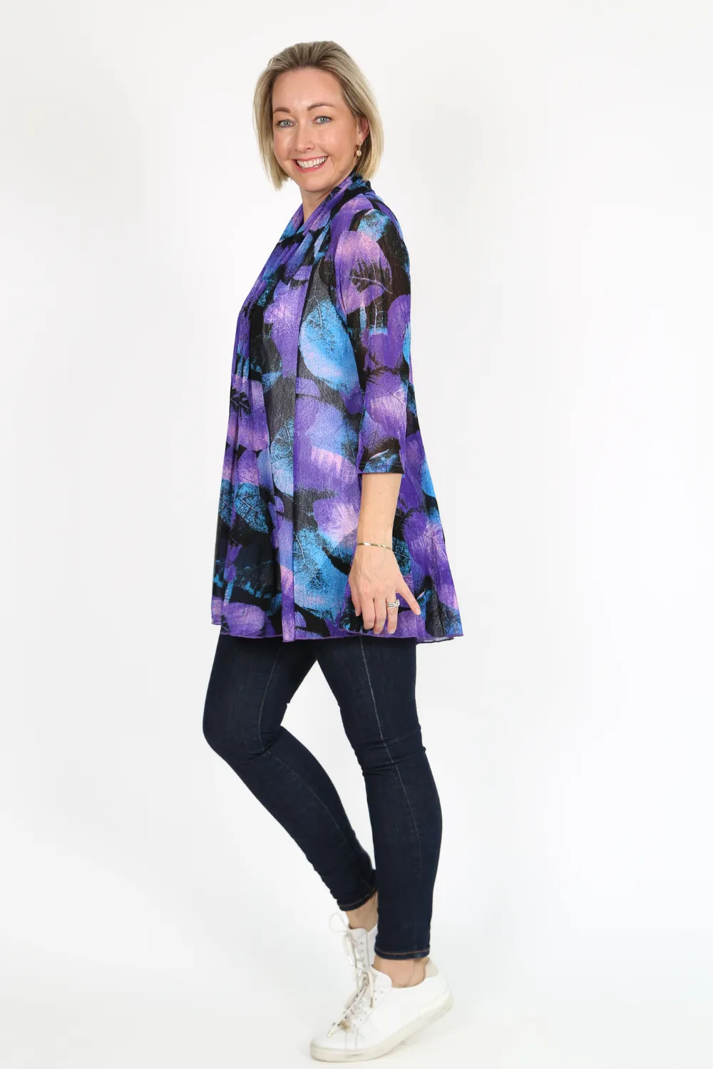 MIA Purple Print  Mesh Open Cardigan