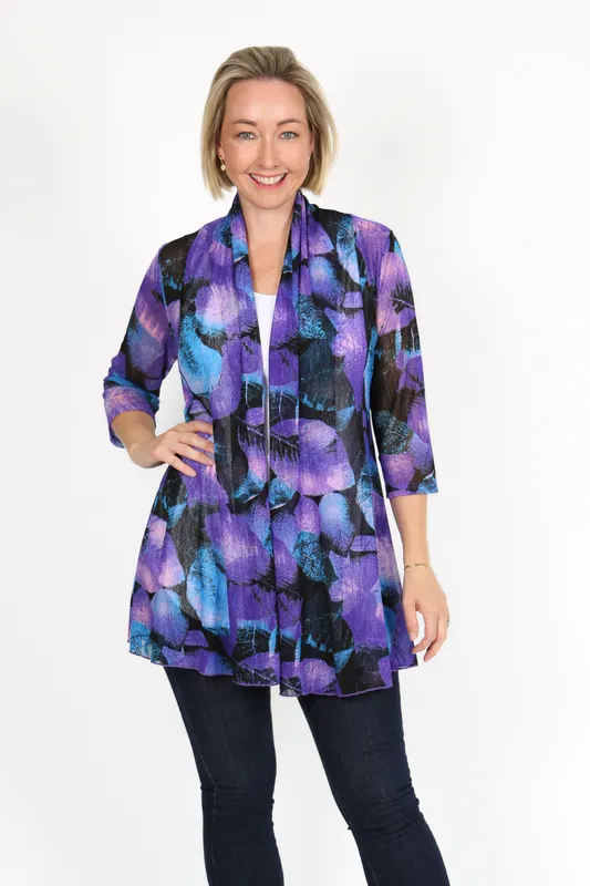 MIA Purple Print  Mesh Open Cardigan