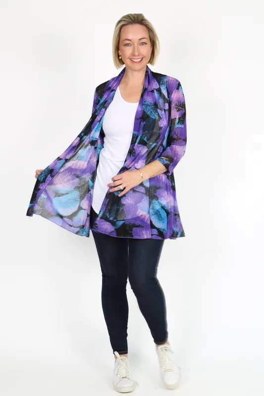 MIA Purple Print  Mesh Open Cardigan