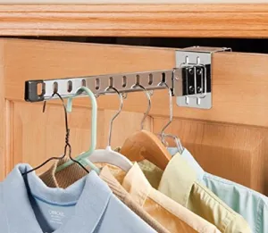 MK Home Over-The-Door Foldable Chromed Metal Hanger Holder - Shirts Drying Rack - 10 Slots - 14.5" - Fits 1.75" Door Width.