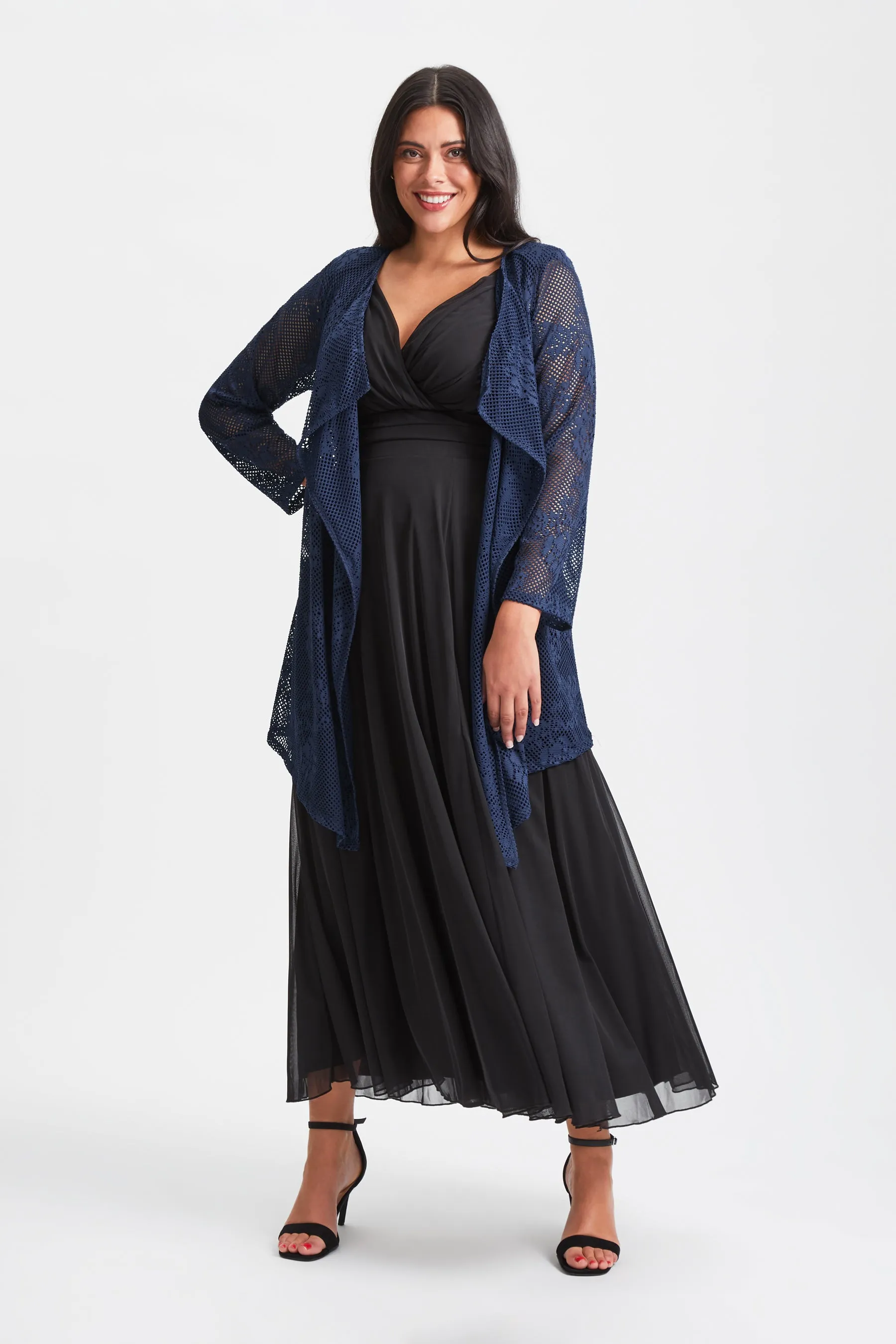 Navy Lace Waterfall Shrug